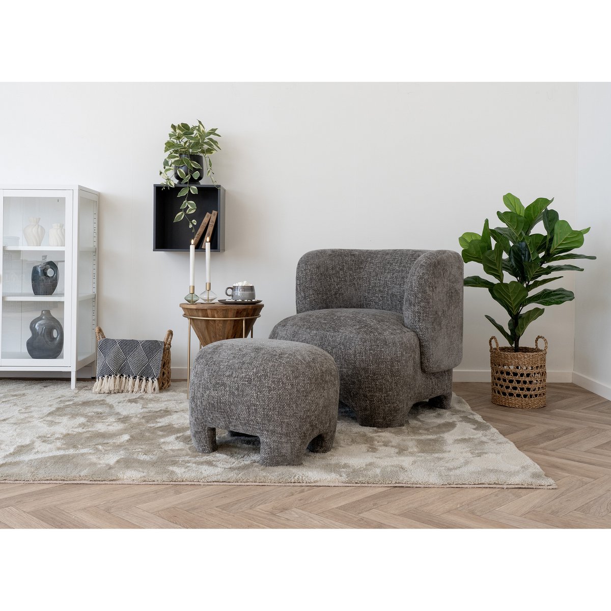 Nazare Pouf Beige - Polyester, 53x41x38 cm