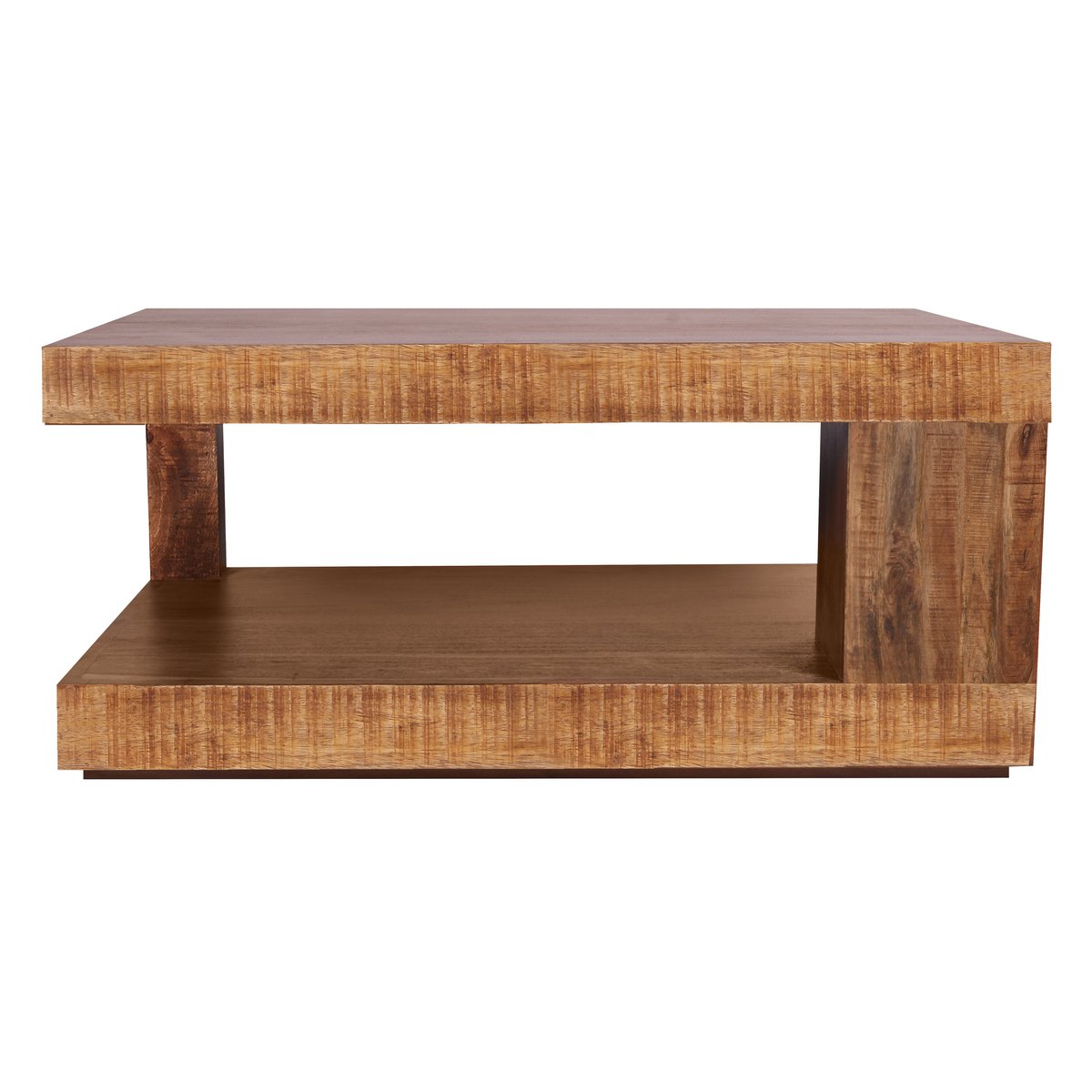 Salontafel van mangohout met opbergruimte in een moderne woonkamer