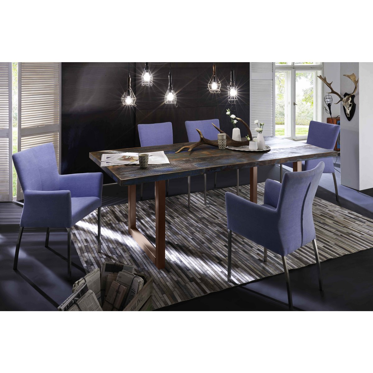 Dining table 180x100 cm, colorful reclaimed wood