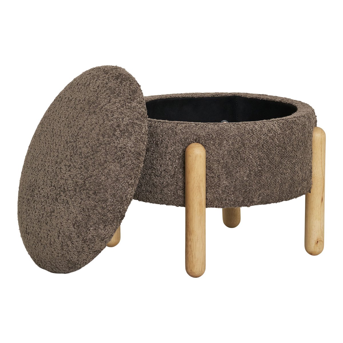 Brown Bouclé Pouf with Storage