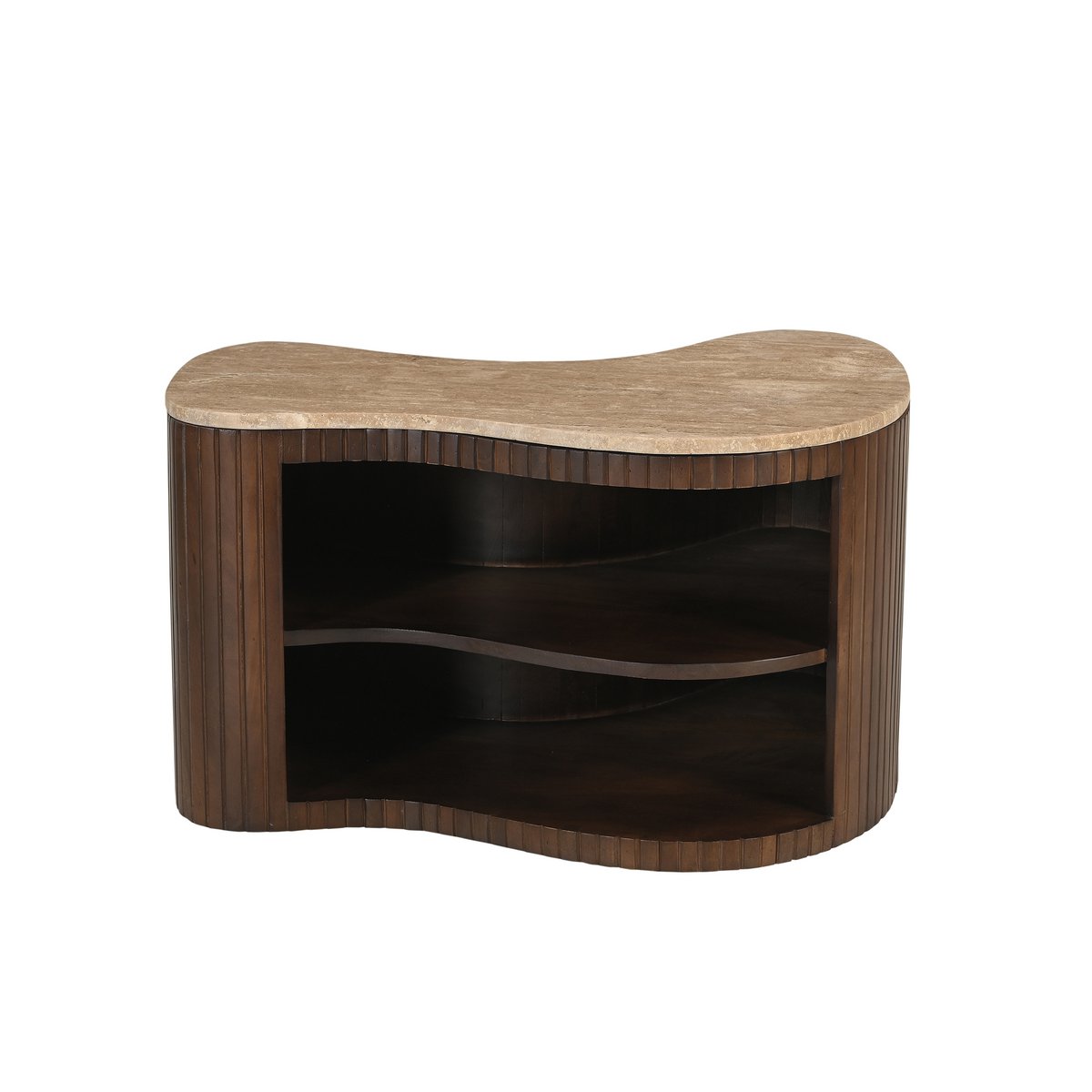 Tv-meubel van massief mango hout met gebogen ontwerp in woonkamer