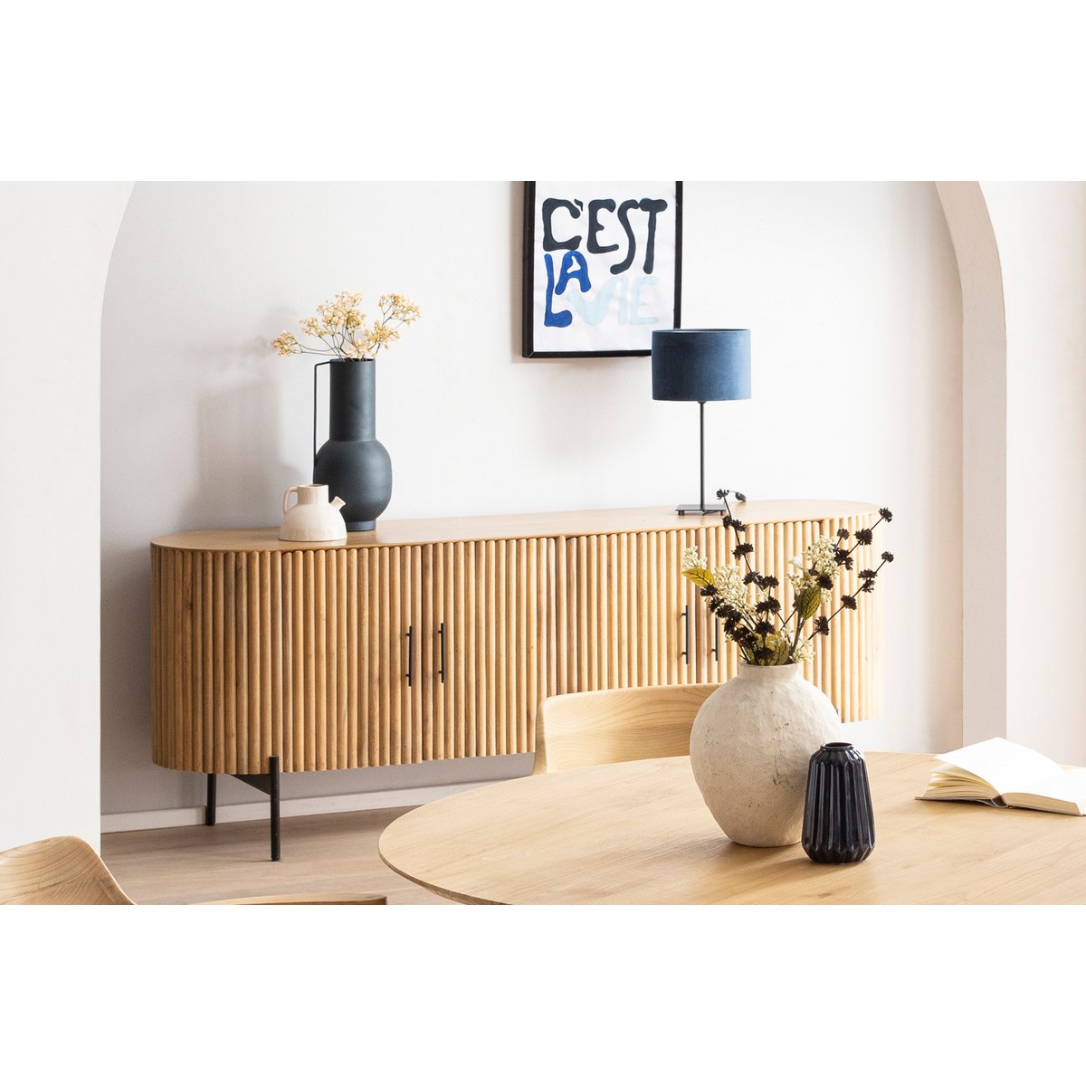 TV-meubel met Mangohout en Lamellen