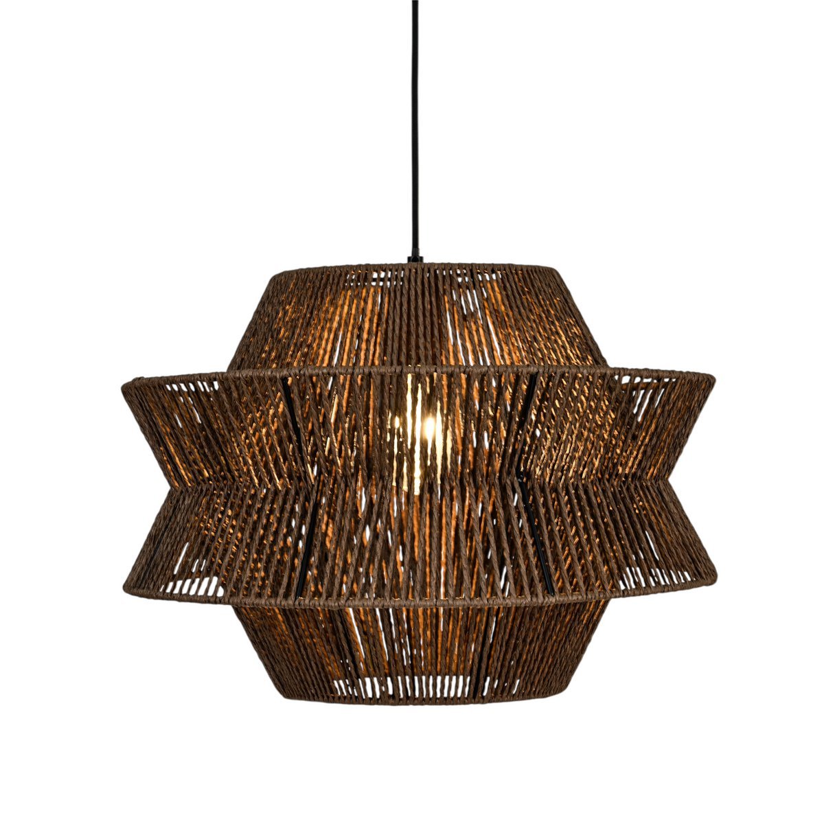 Hanglamp van touw in walnoot bruin met E27 fitting