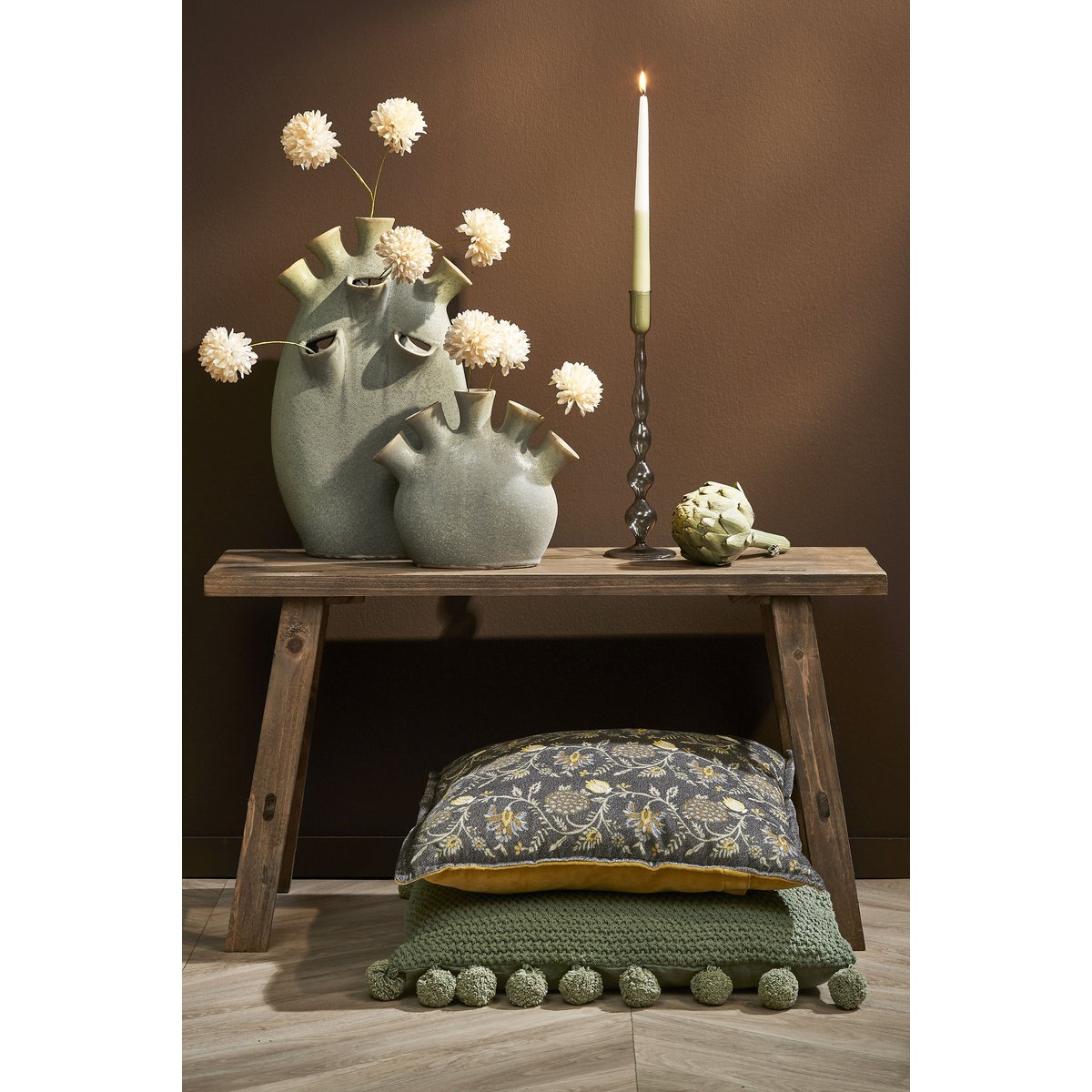 Houten Bankje Gerecycled Hout Bruin - L80 x B37 x H44 cm