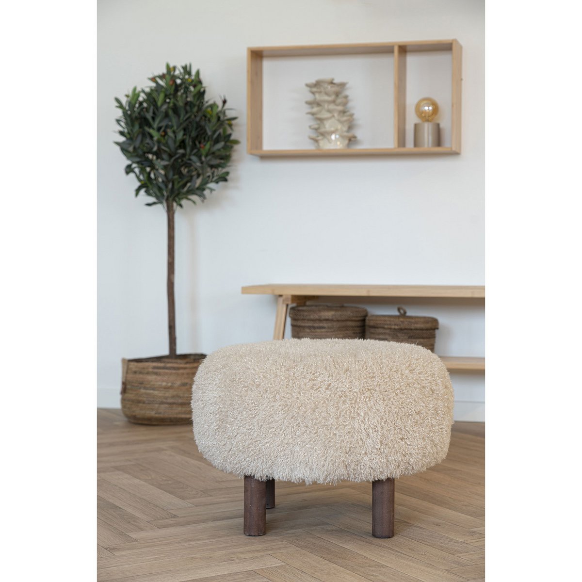 Light brown pouf ø50x33 cm