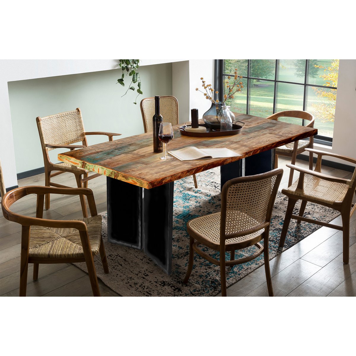 Dining table 240x100 cm with colorful table top