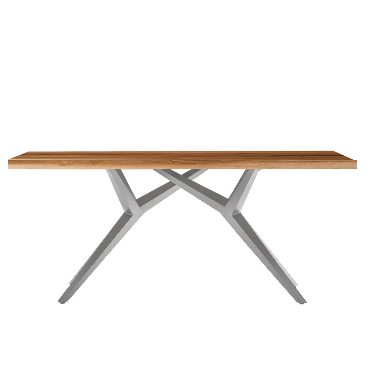 Houten eettafel met ijzeren frame in moderne eetkamer