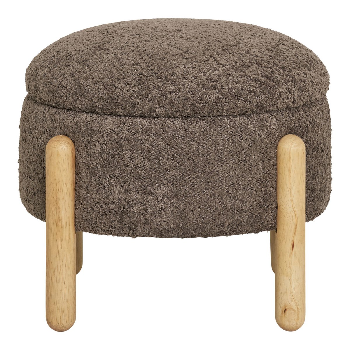 Brown Bouclé Pouf with Storage