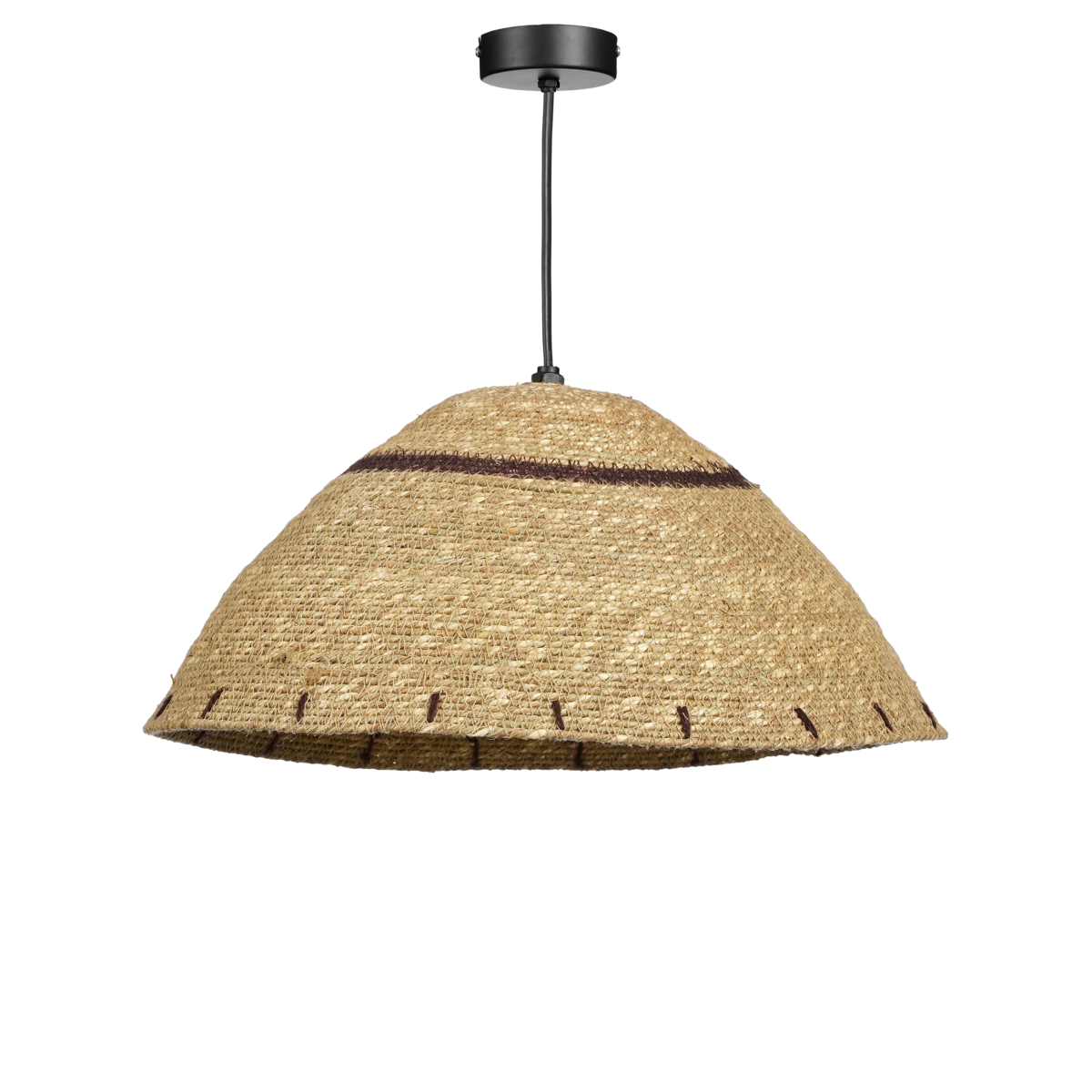 Jute hanglamp met streepmotief in een bohemian interieur