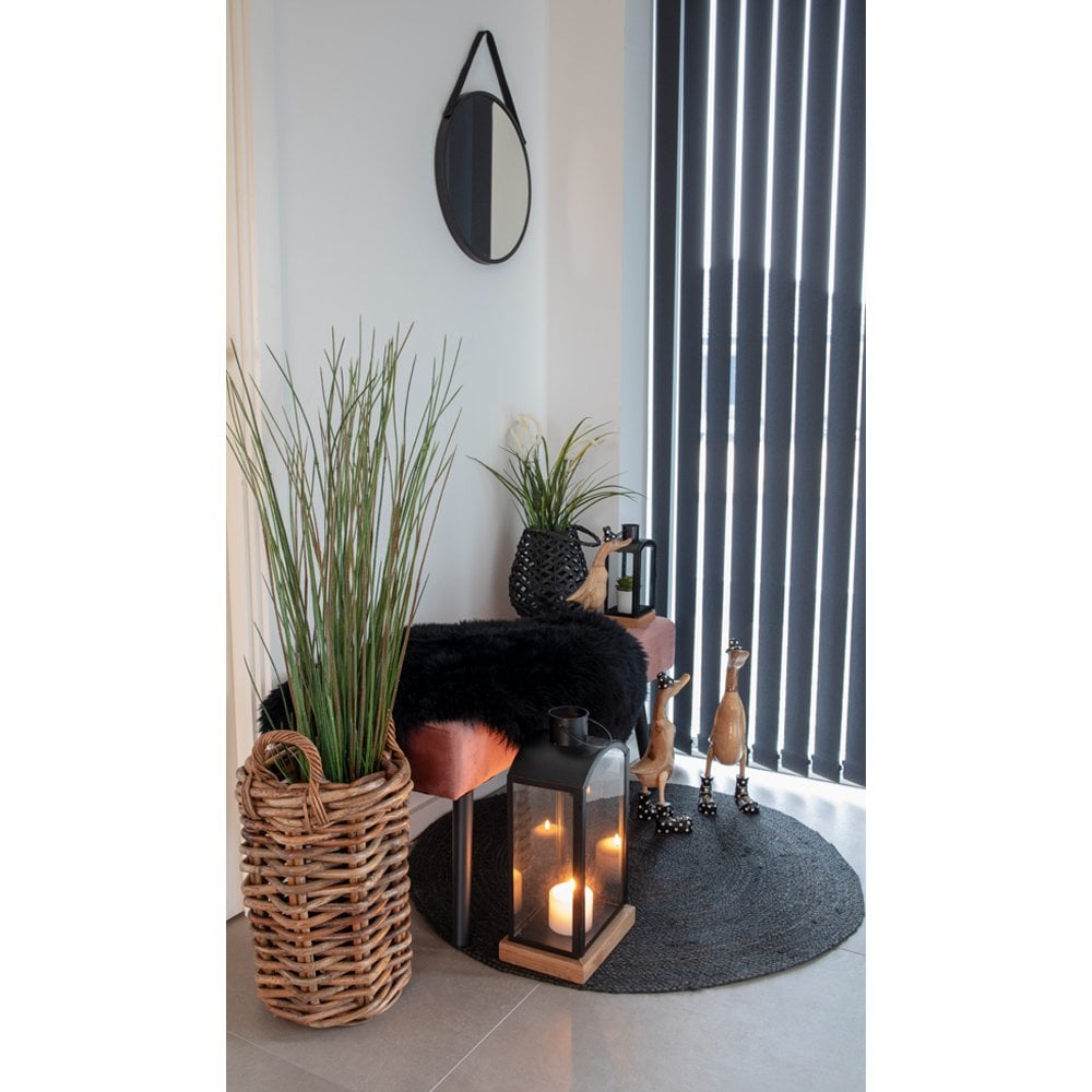 Ronde Spiegel Ø38cm Zwart Staal Kunstleer