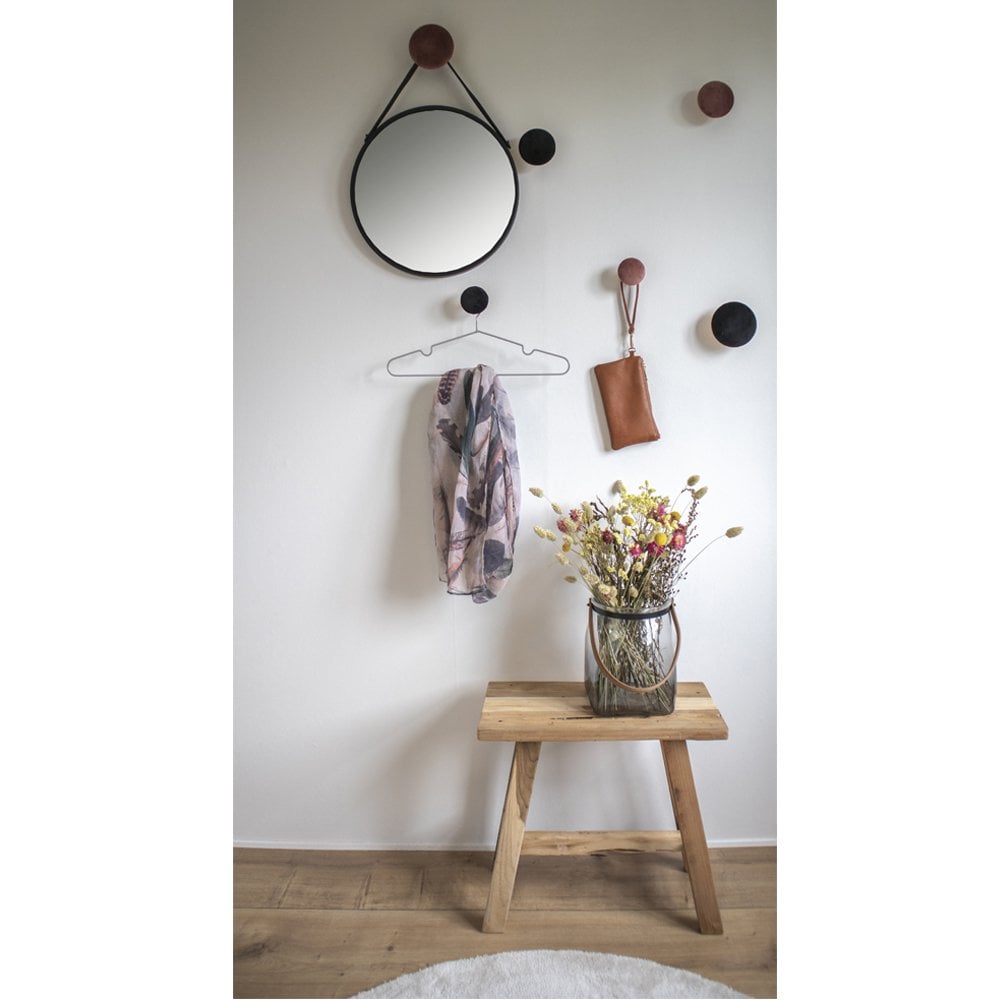 Ronde Spiegel Ø38cm Zwart Staal Kunstleer