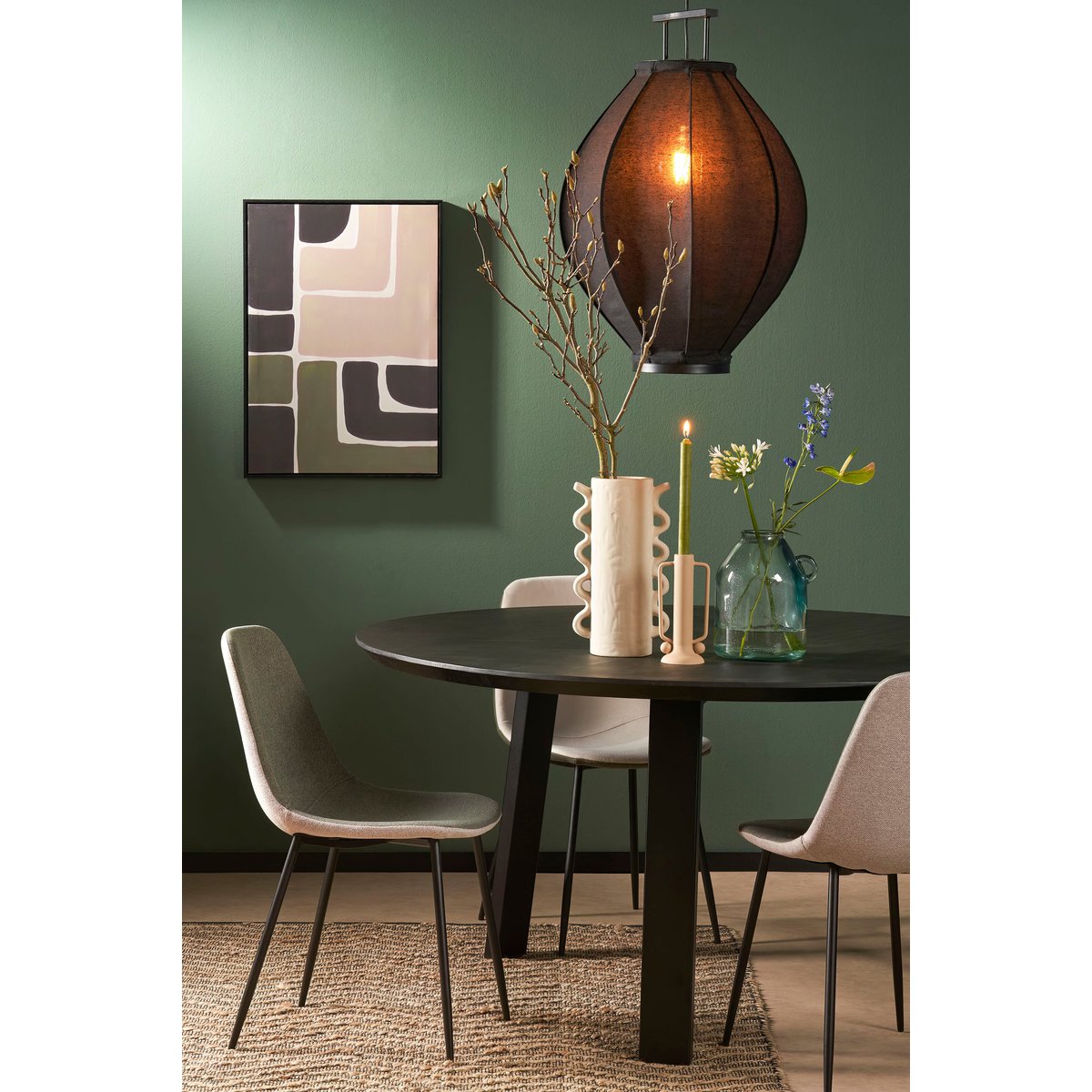 Pego Pendant Lamp - H73 x Ø54 cm - Linen - Black