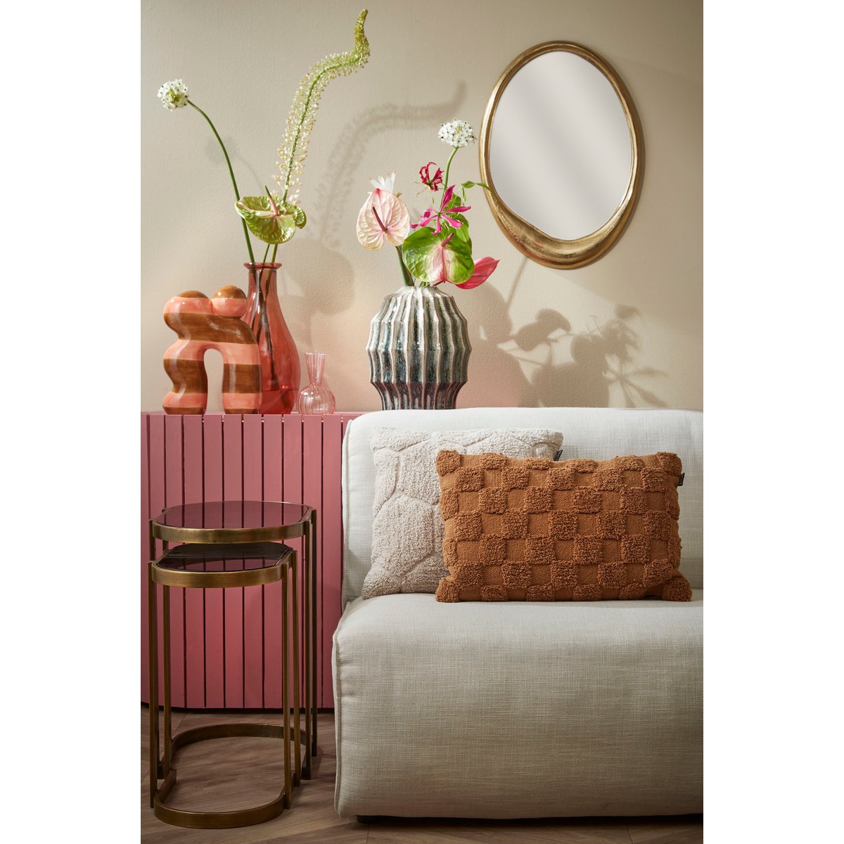 Kevin Bijzettafel Set van 2 - Metaal Goud - L54 x B34 x H56 cm