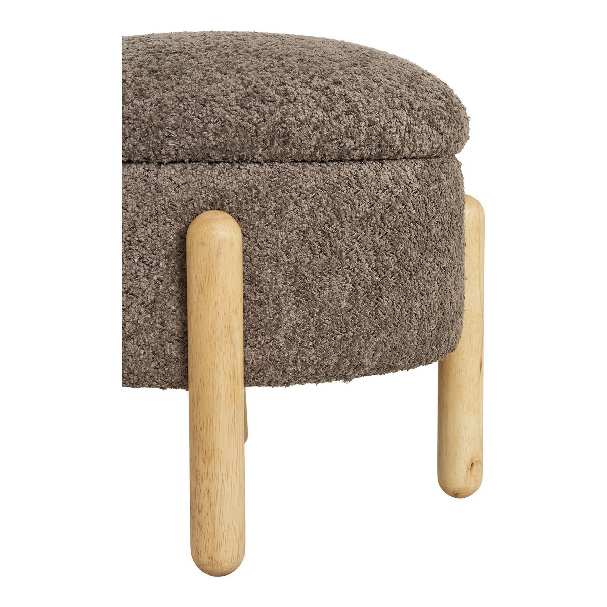 Brown Bouclé Pouf with Storage