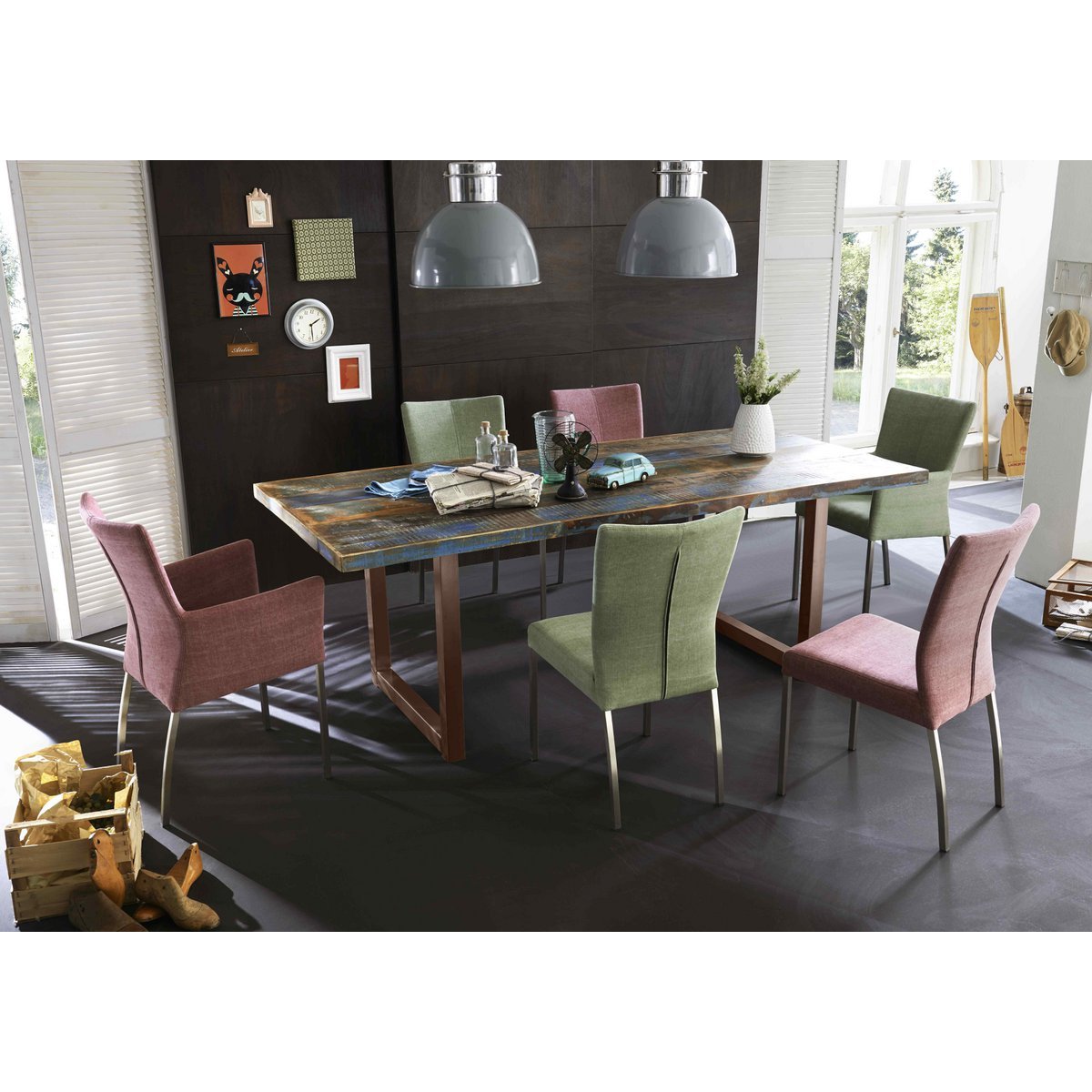 Dining table 180x100 cm, colorful reclaimed wood