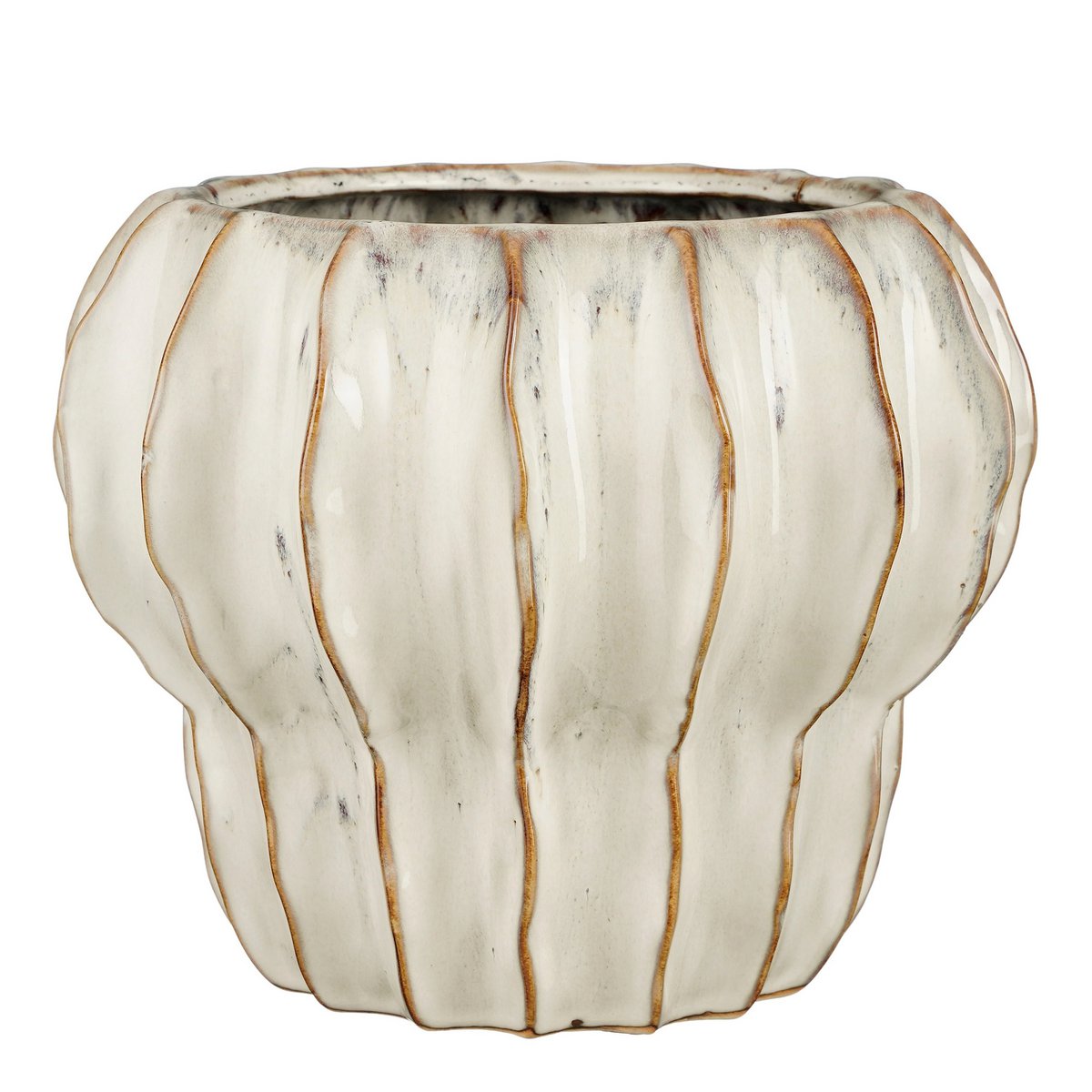 Witte keramische bloempot met geribbeld ontwerp in moderne woonkamer