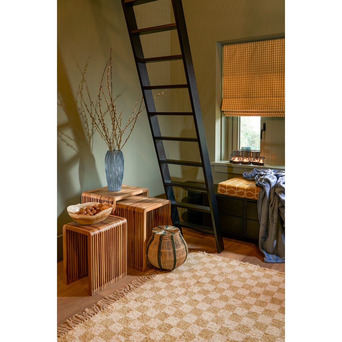 Bijzettafel Set van 3 Gerecycled Hout Bruin - L44 x B34 x H50 cm