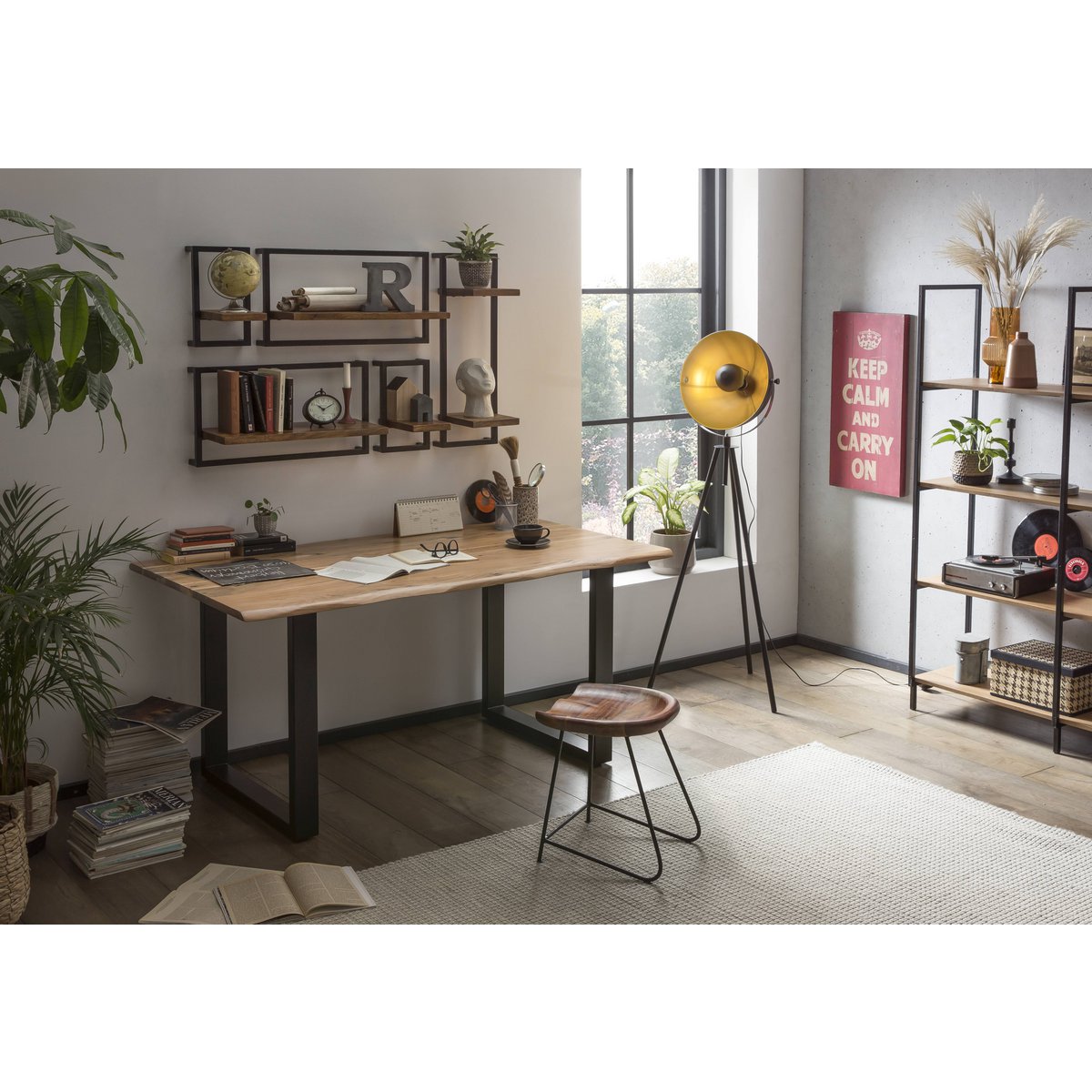 Tafel 140x80 cm met Naturel Blad en Zwart Frame