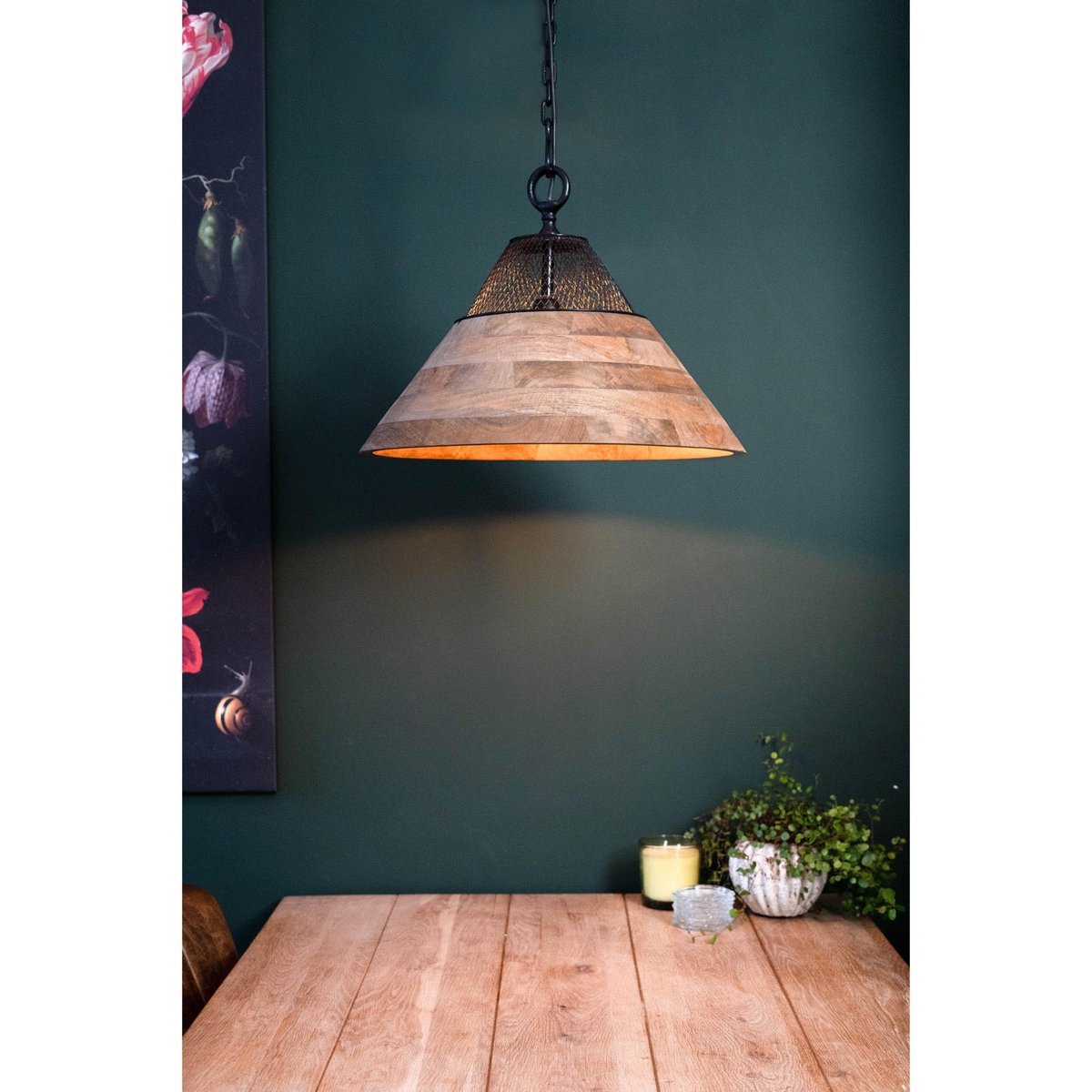 Hanglamp Hout en Zwart Ø50x30cm