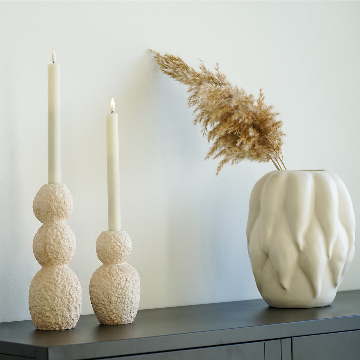 Set van 2 Cementen Kaarsenhouders Naturel