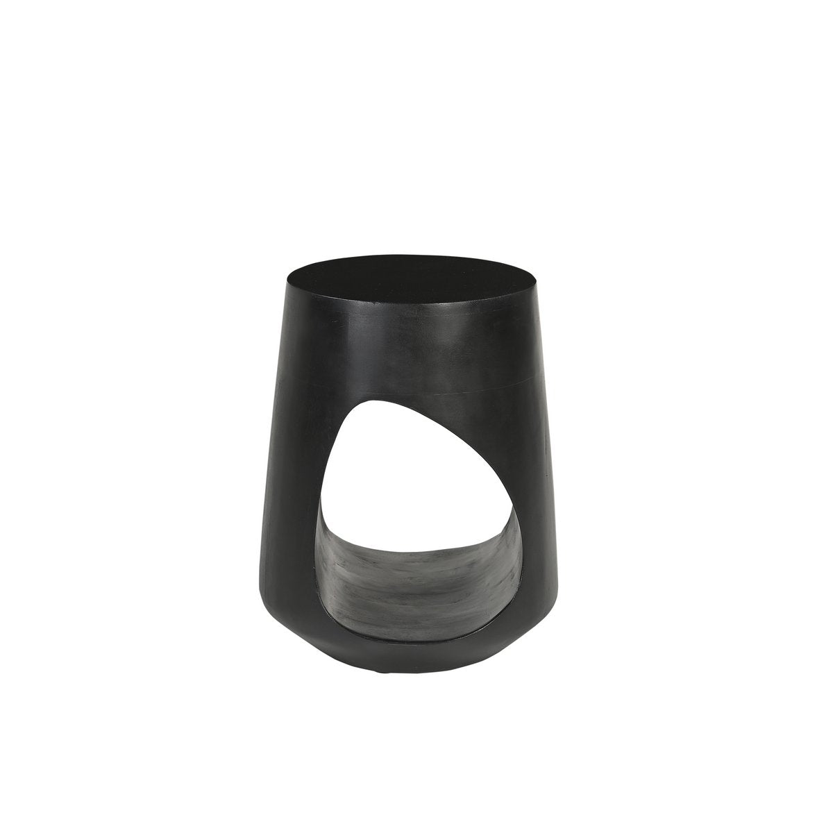 Zwarte bijzettafel van mango hout met asymmetrisch design in moderne woonkamer