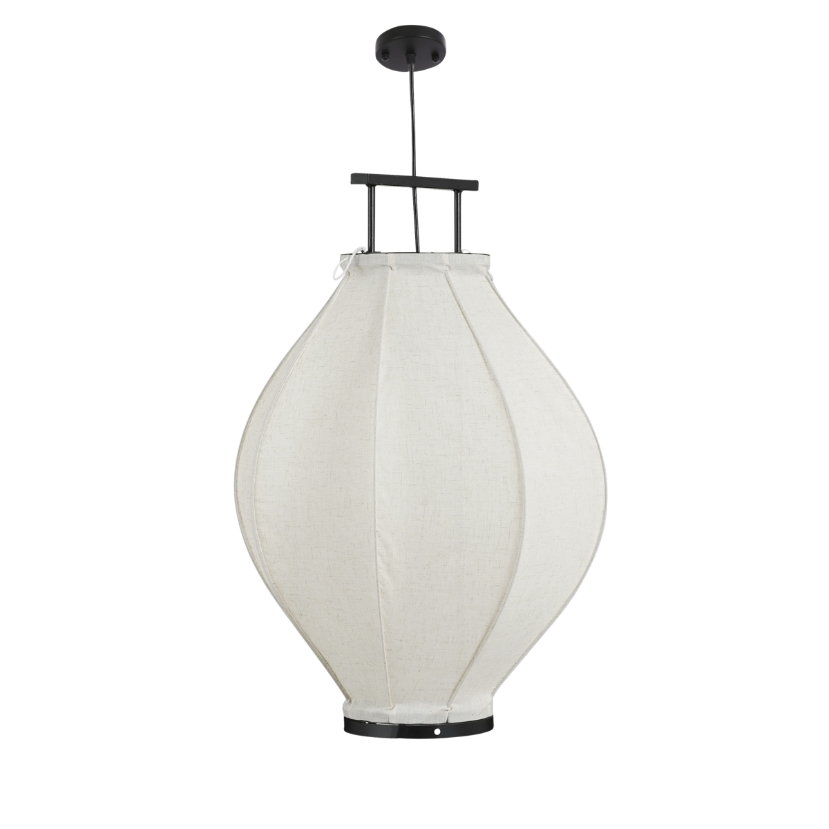 Linnen hanglamp met zwart frame in moderne woonkamer