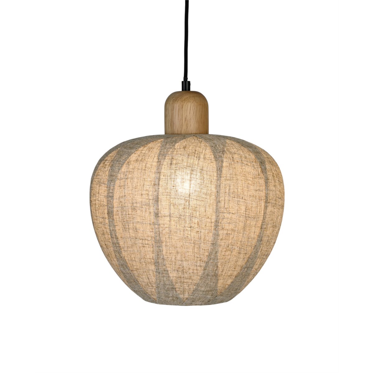 Parelgrijze hanglamp met stoffen kap en glazen details