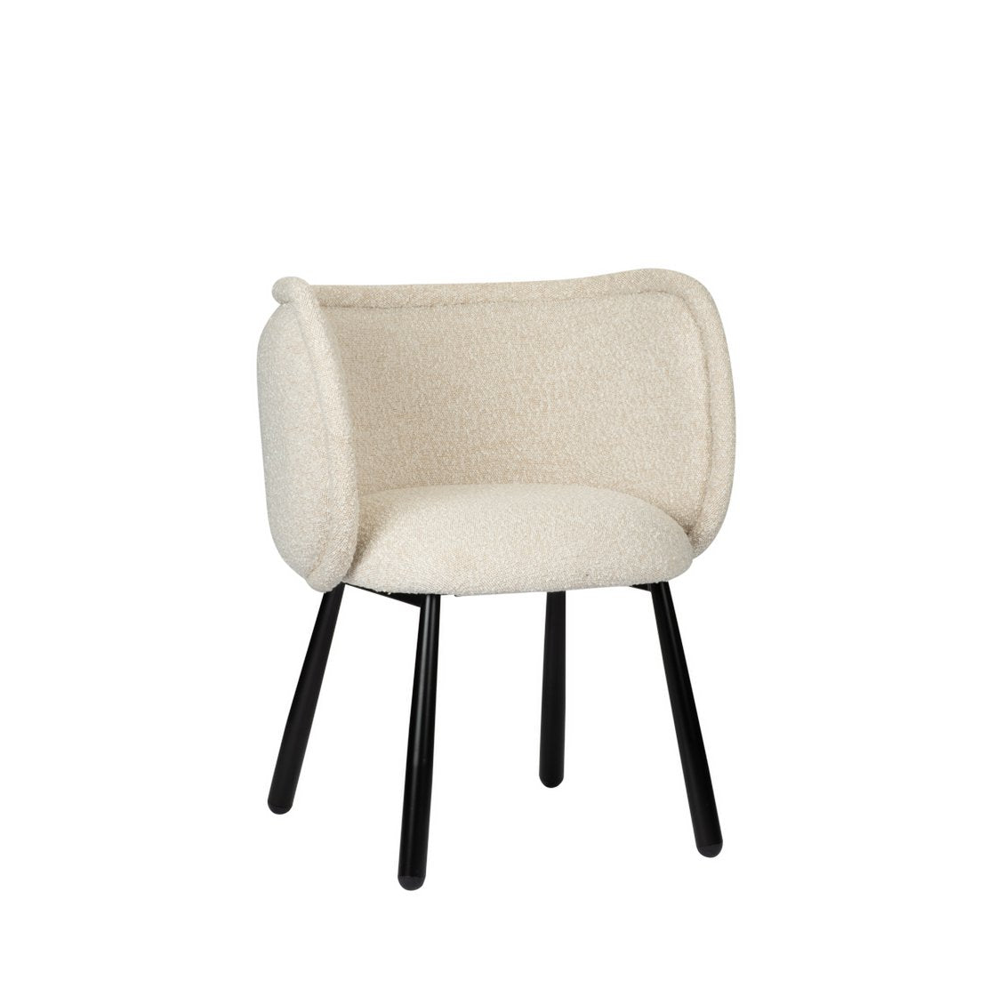 Witte Parel fauteuil met zwarte poten in moderne woonkamer