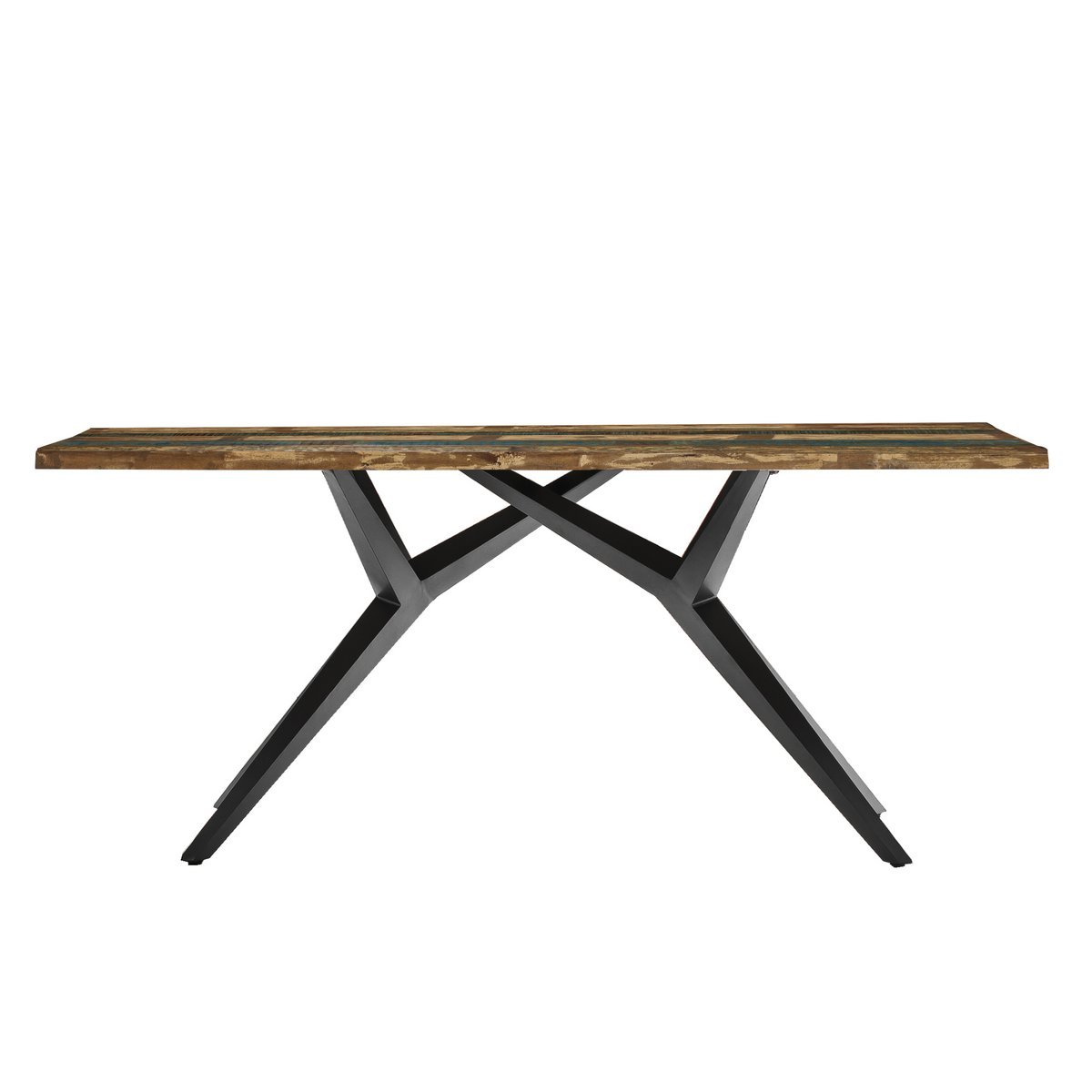 Houten eettafel met ijzeren frame in moderne eetkamer