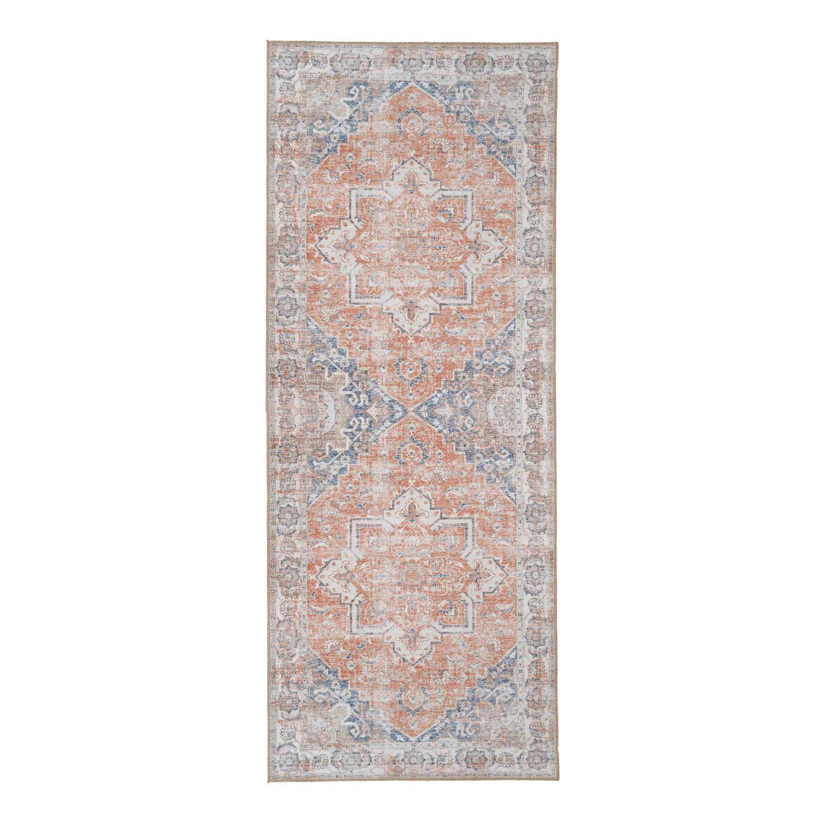 Havana gangloper in blauw en oranje, chenille-polyester, in een gang