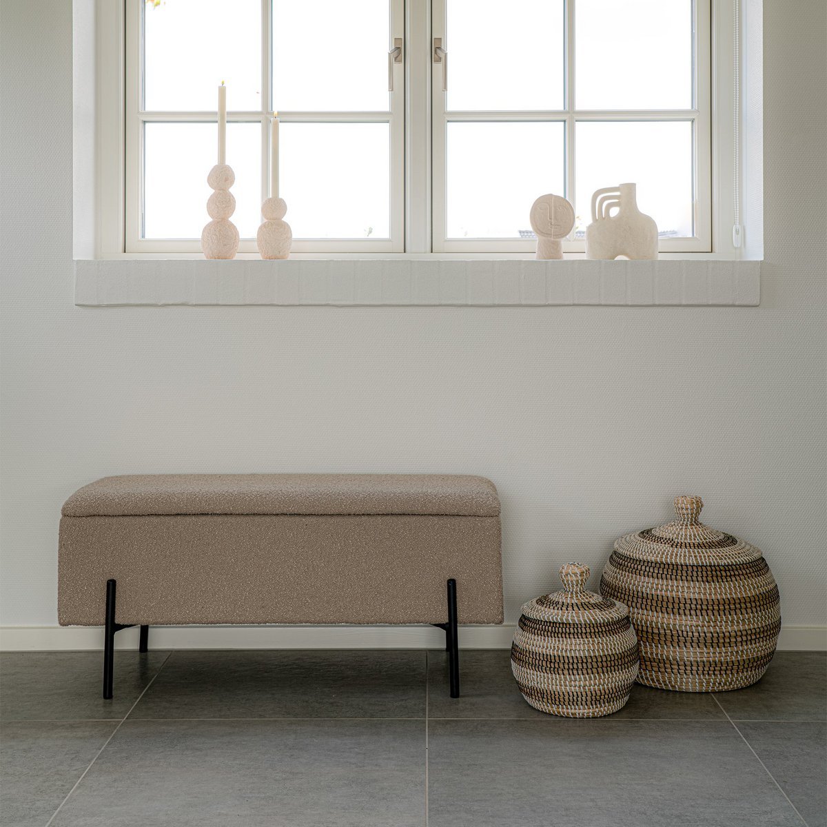 Bench with storage space Beige Bouclé 95x36.5x43cm