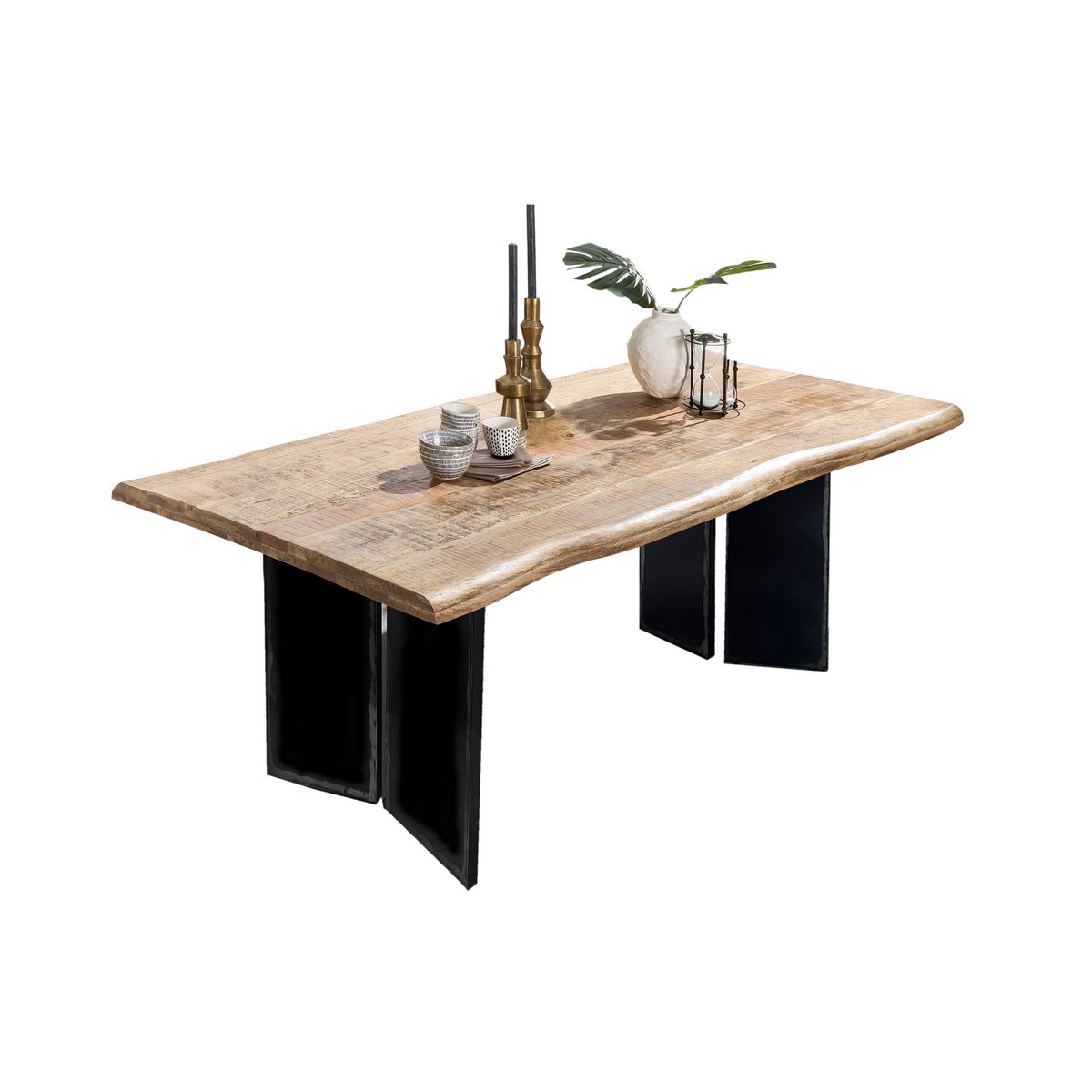 Eettafel van mangohout met metalen frame in industriële stijl