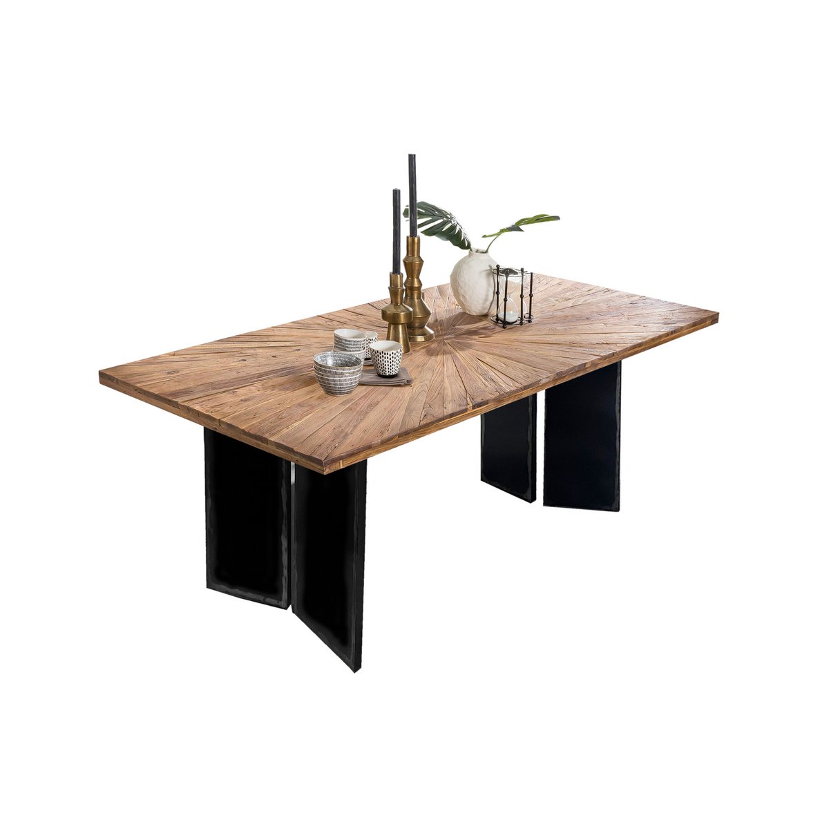 Houten eettafel met metalen frame in industriële stijl