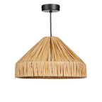 Elisa hanglamp van raffia met zwart metalen frame in moderne woonkamer