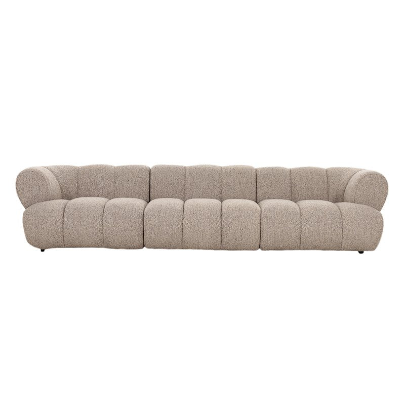 Modulaire 4-zits bank in zandkleurige boucle stof in moderne woonkamer