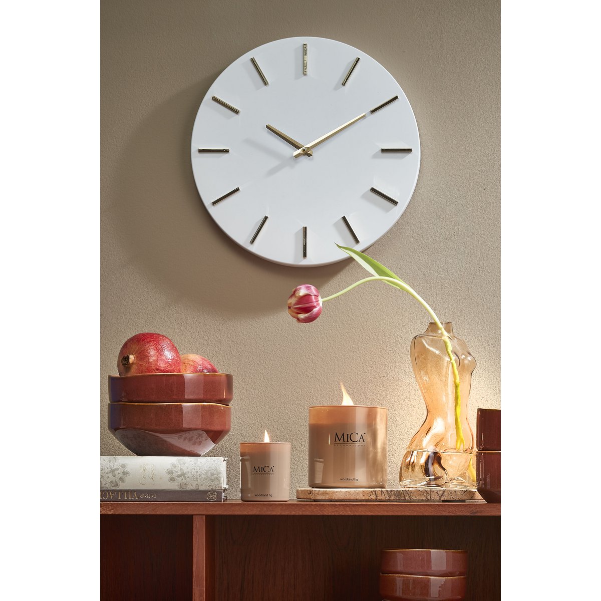 Wandklok Ø36 cm - Wit met Gouden Wijzers