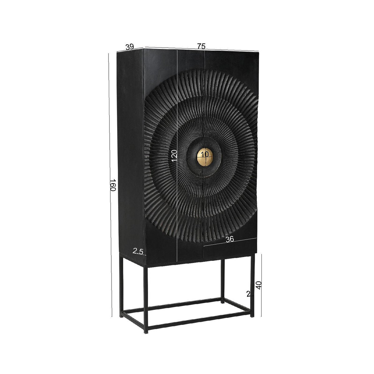 Black Mango Wood Cabinet with Gold Handle