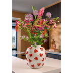 Hearts Vaas - Keramiek - H33 x Ø30 cm - Wit/Rood