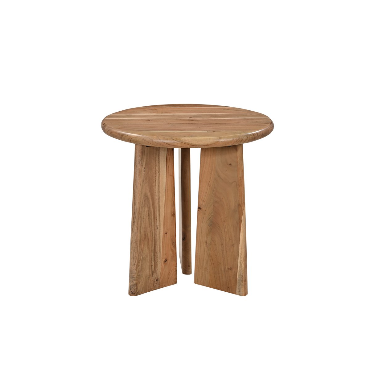 Ronde bijzettafel van massief acaciahout met asymmetrisch frame