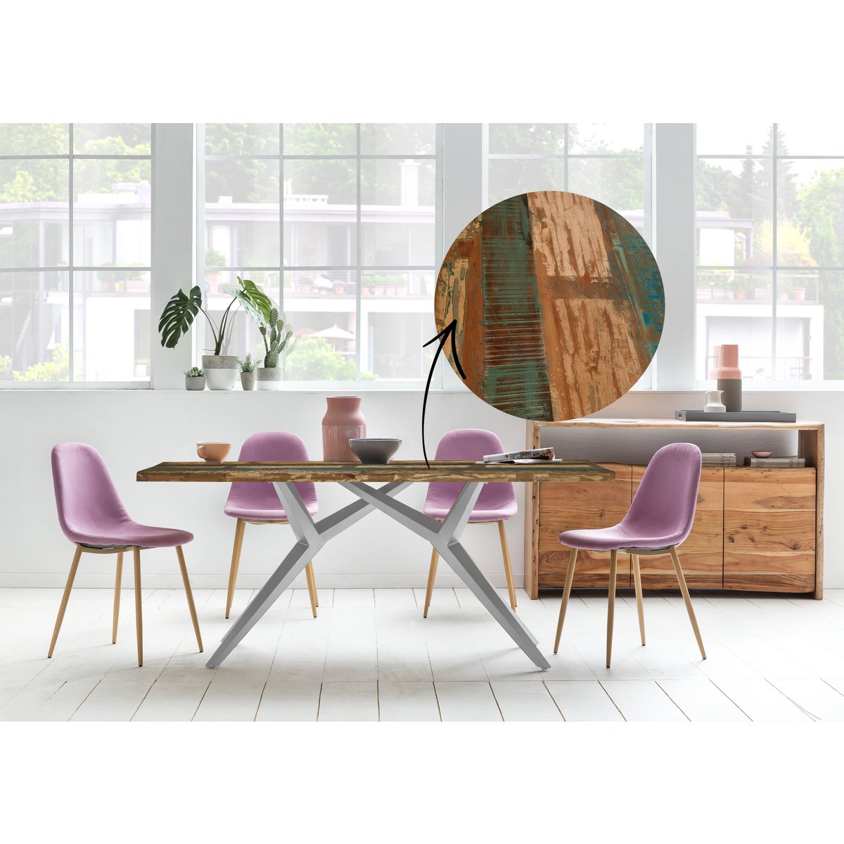 Dining table 220x100 cm Wood and Iron