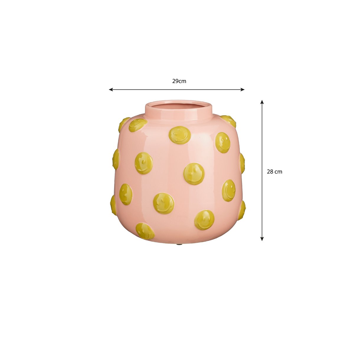 Smiley Vase - H28 x Ø29 cm - Ceramic - Light Pink, Ochre