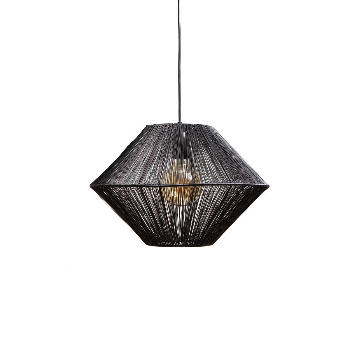 Mat zwarte hanglamp Charly met metalen kap in moderne setting