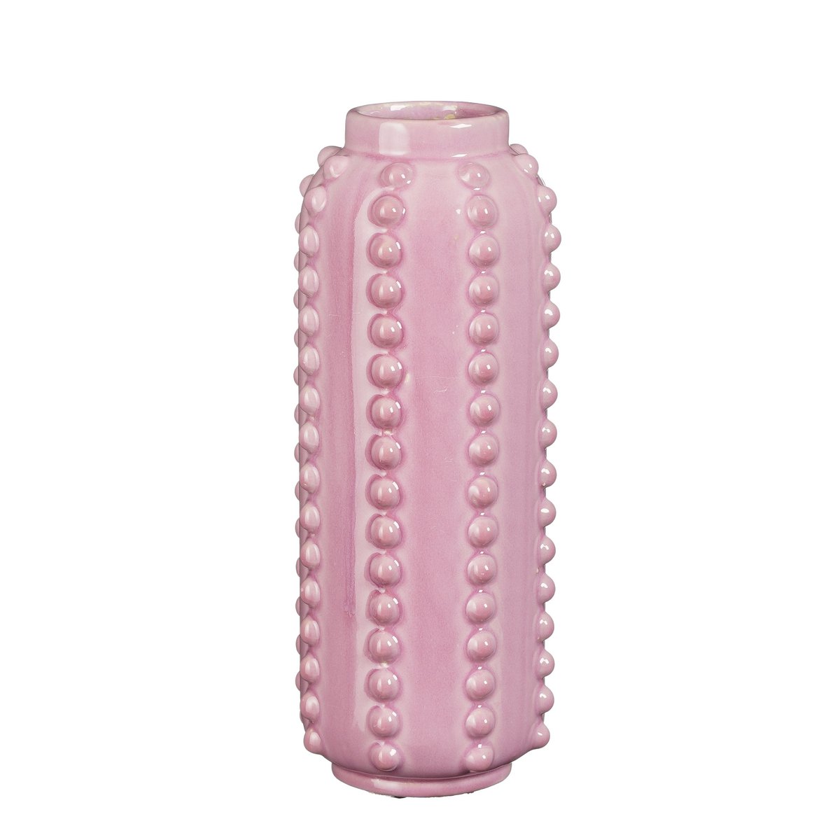 Roze keramieken vaas met gebobbelde structuur