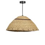 Jute hanglamp met streepmotief in een bohemian interieur
