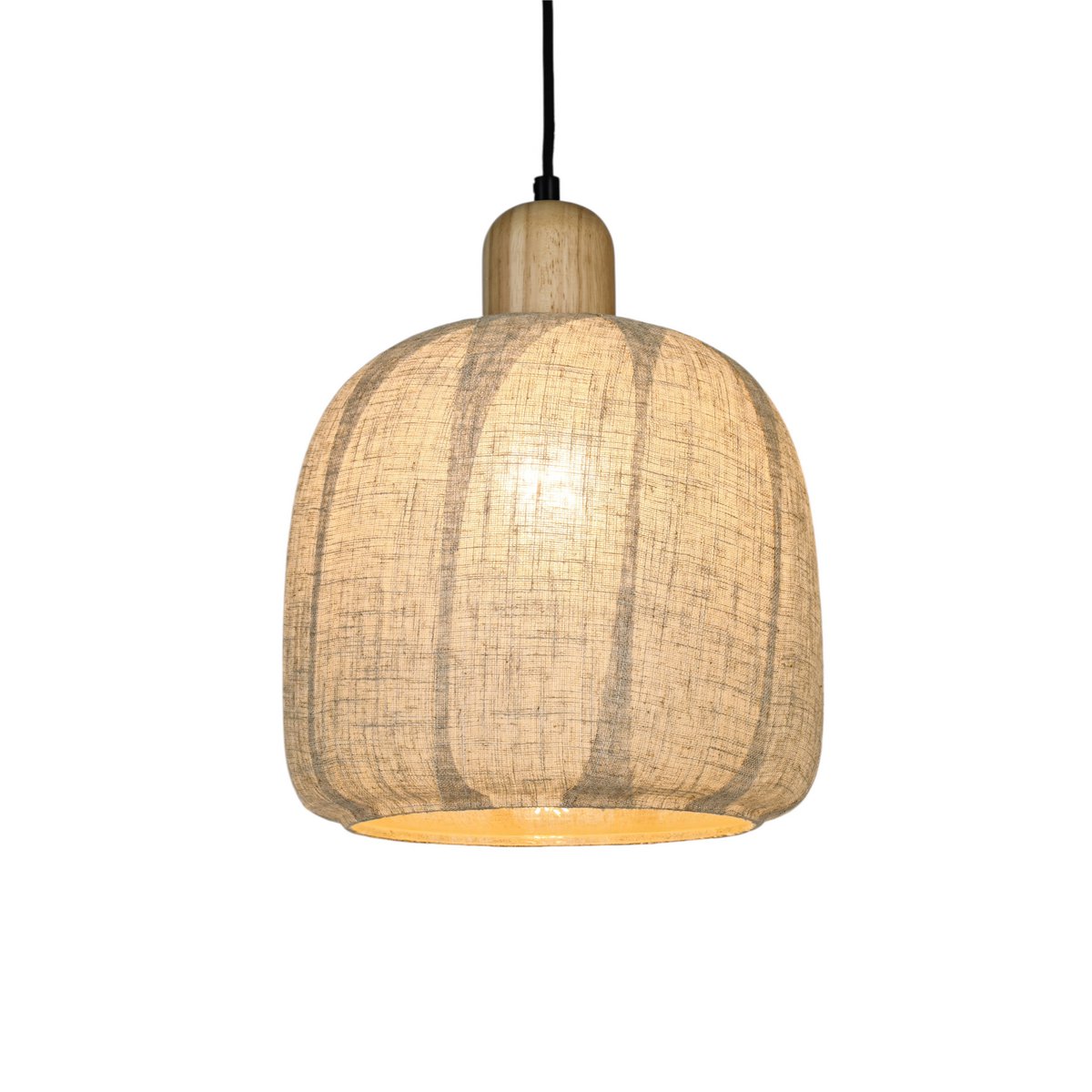 Parelgrijze hanglamp met stoffen en glazen kap