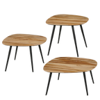 Set van 3 bijzettafels van gerecycled hout met metalen poten