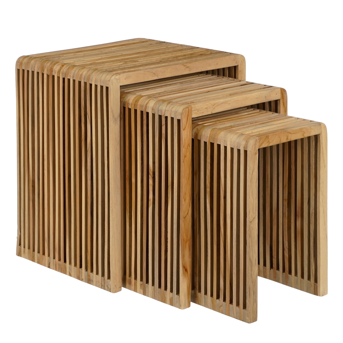 Set van 3 bijzettafels van gerecycled hout in een moderne woonkamer