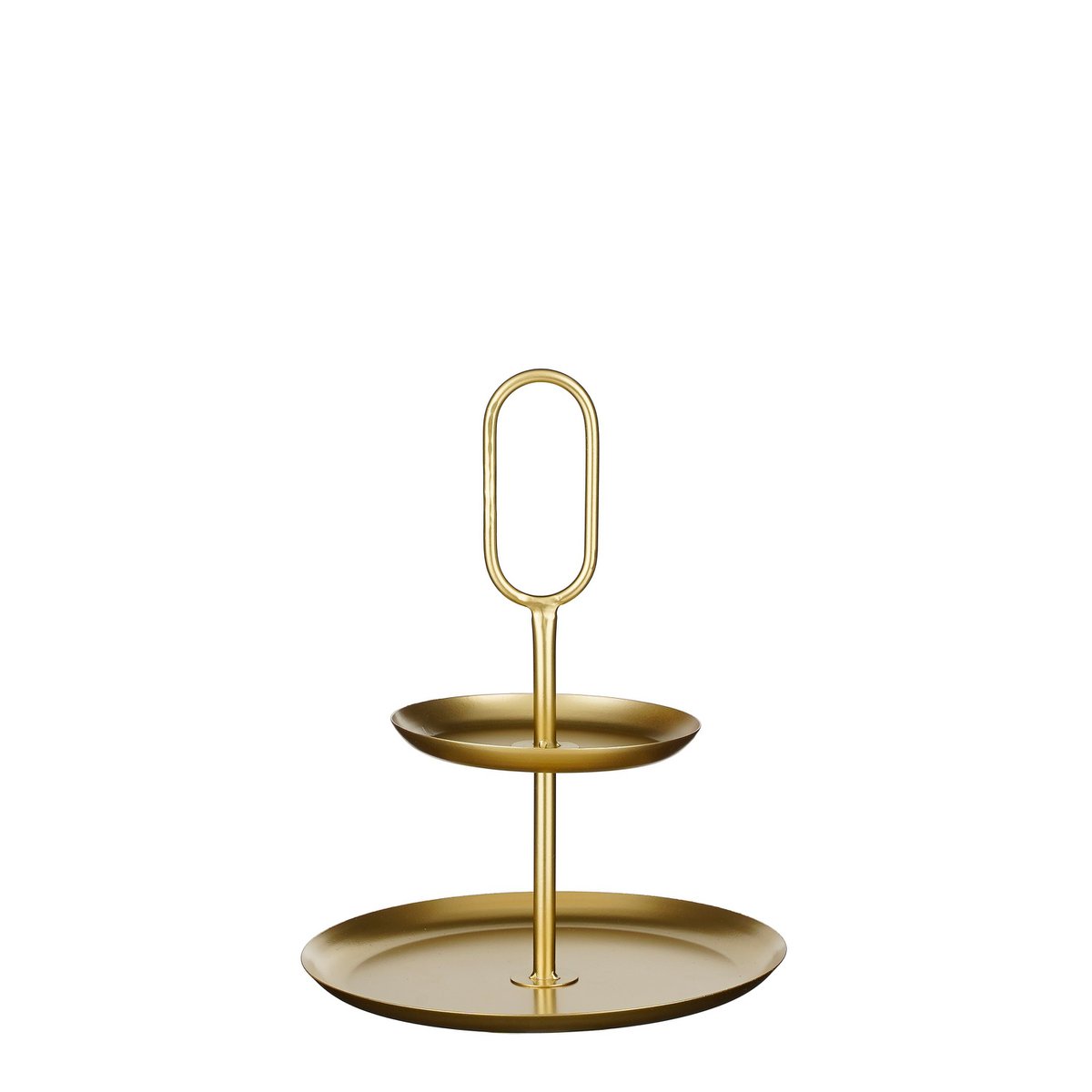 Gouden metalen etagère met twee lagen in moderne woonkamer