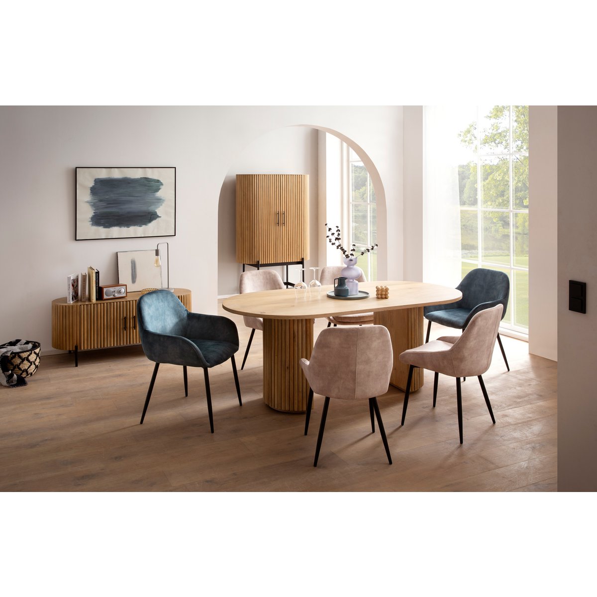 Mango Wood Cabinet with Slatted Design