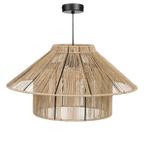 Jute hanglamp met zwart metalen frame in moderne woonkamer